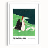 Abstract art print featuring swirling orange and black colors on a white framed canvas.