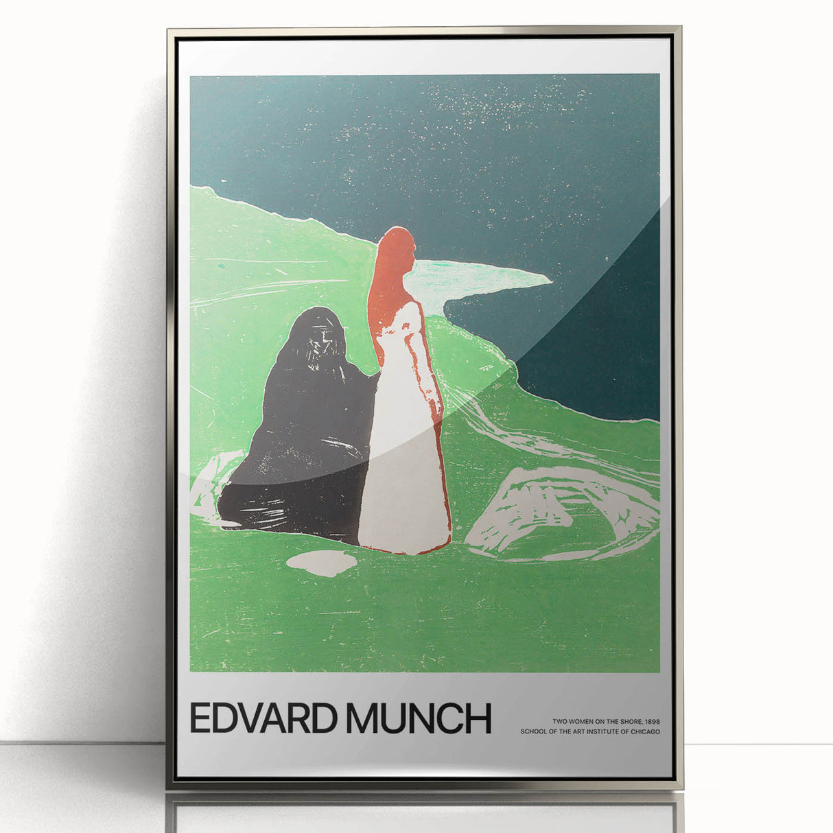 Mid-century modernist art depicting abstract figures in muted earth tones on a framed acrylic, ideal for nursery wall art.