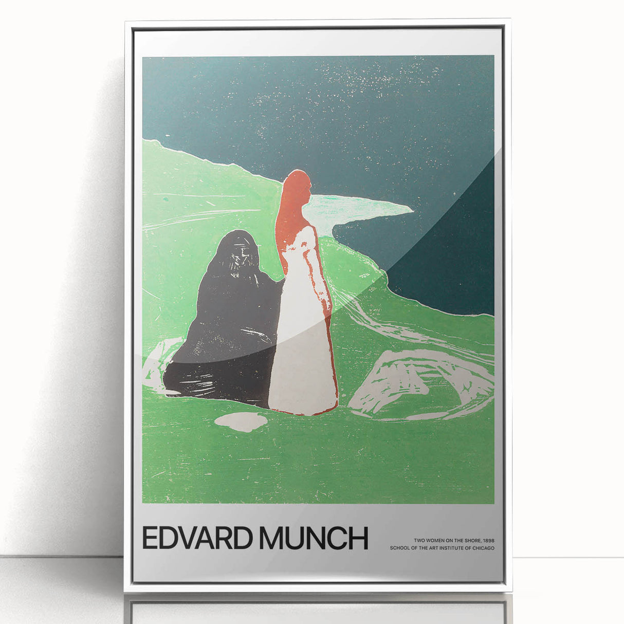 Modern art wall decor featuring a framed acrylic print of an Edvard Munch-inspired design in art deco style.