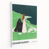 A stretched canvas print of Edvard Munch's avant-garde design, featuring bold blues and reds, ideal for kitchen wall art.