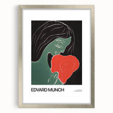 Textured abstract art print in muted blues and greens, framed in silver, ideal for bedroom ambiance.