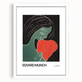 Abstract art print featuring swirling patterns in muted blue and green hues on a white framed canvas.