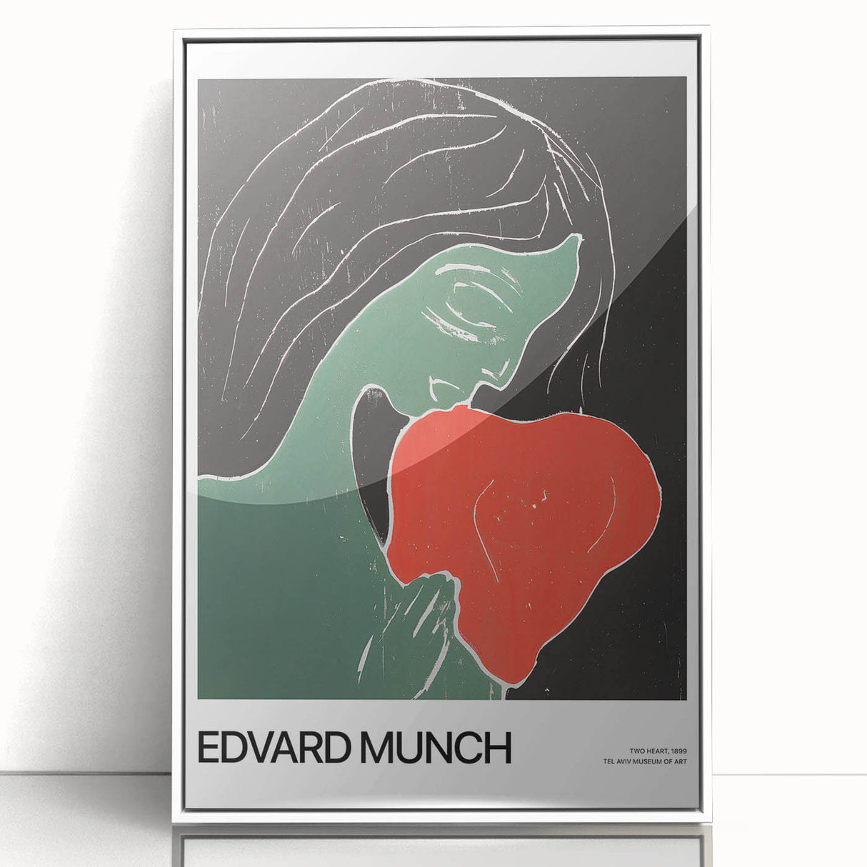 Art deco poster of Edvard Munch design in muted colors on white acrylic, ideal for modern nursery wall art.