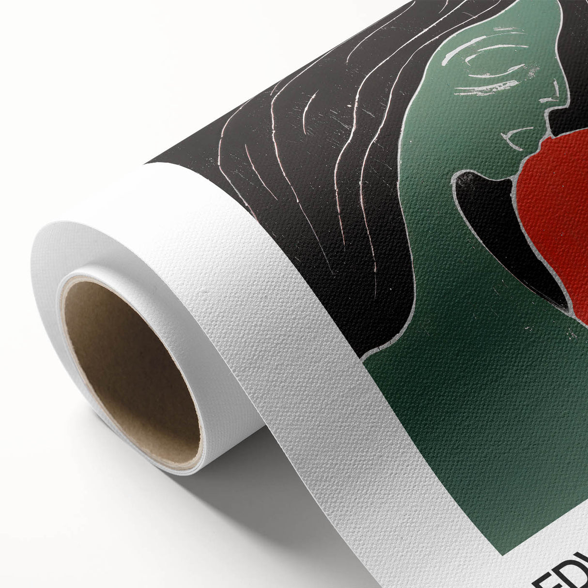 Art deco poster featuring a minimalist Edvard Munch design in muted tones on rolled canvas, ideal for nursery wall art.