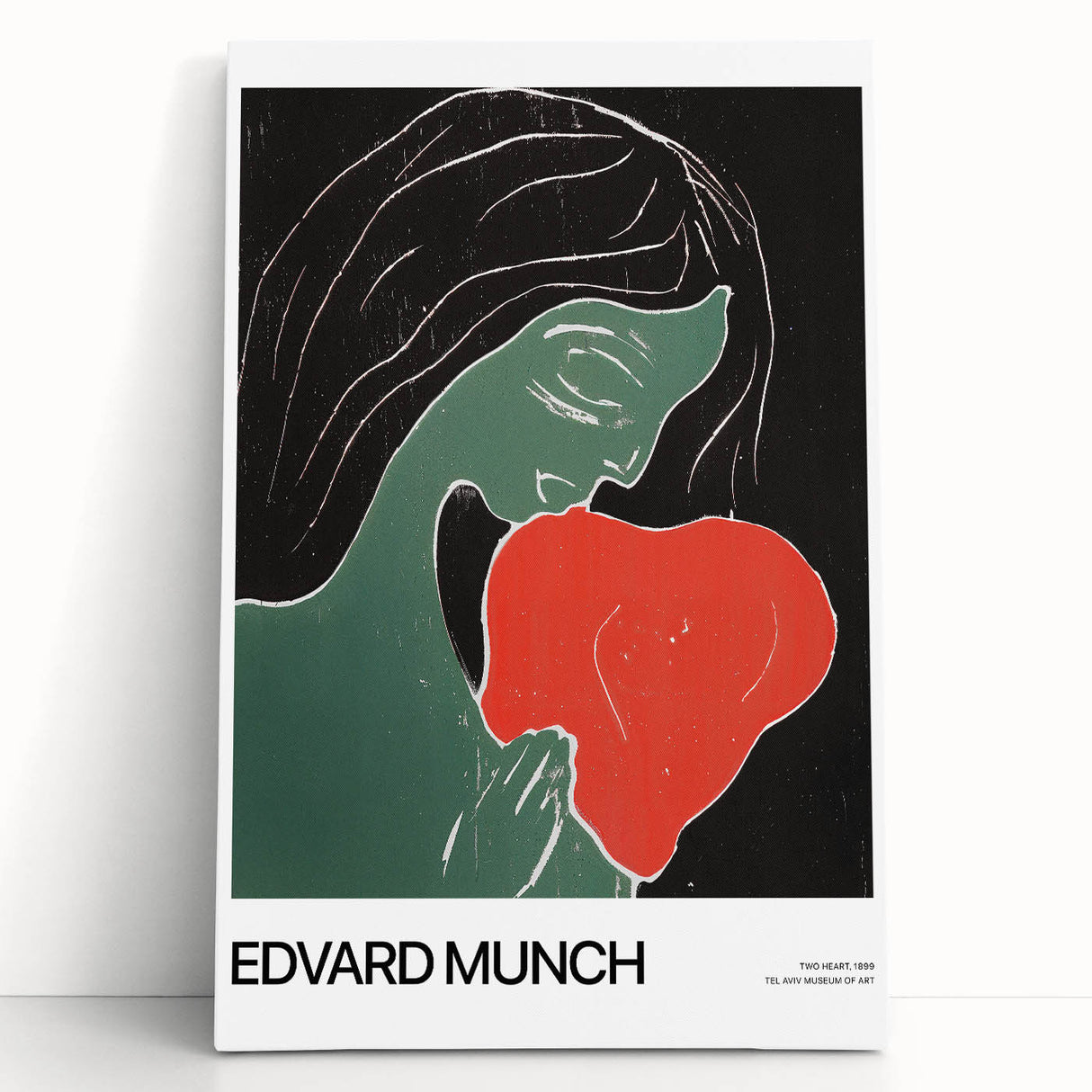 Black and white print of Edvard Munch's artwork on large stretched canvas, suitable as kitchen wall art or bedroom decor.