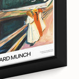 Extra large framed canvas featuring a close-up of Edvard Munch's black wall art with colorful, textured brush strokes.