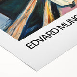 Art Deco poster featuring geometric shapes in muted blue and gold on a rolled canvas.