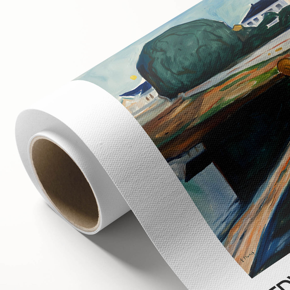 Art deco poster of a serene landscape in pastel shades on rolled canvas, ideal for nursery wall art.