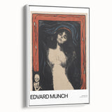 Extra large vintage poster art of Edvard Munch designs on white framed canvas, featuring colorful abstract figures.