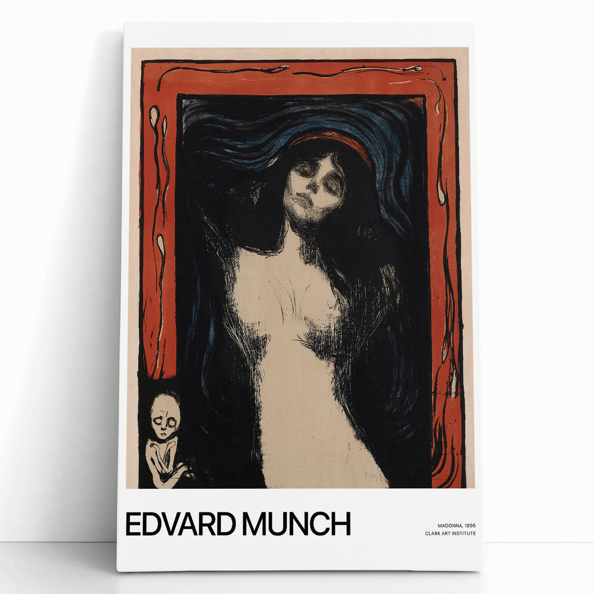 Large black and white print of Edvard Munch's artwork on stretched canvas, ideal for kitchen wall art or bedroom ambiance.