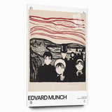 Large abstract wall art on acrylic glass depicting vivid swirls of orange and blue.