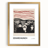 Extra large abstract art print featuring textured designs in muted earth tones, framed in gold, ideal for living room decor.