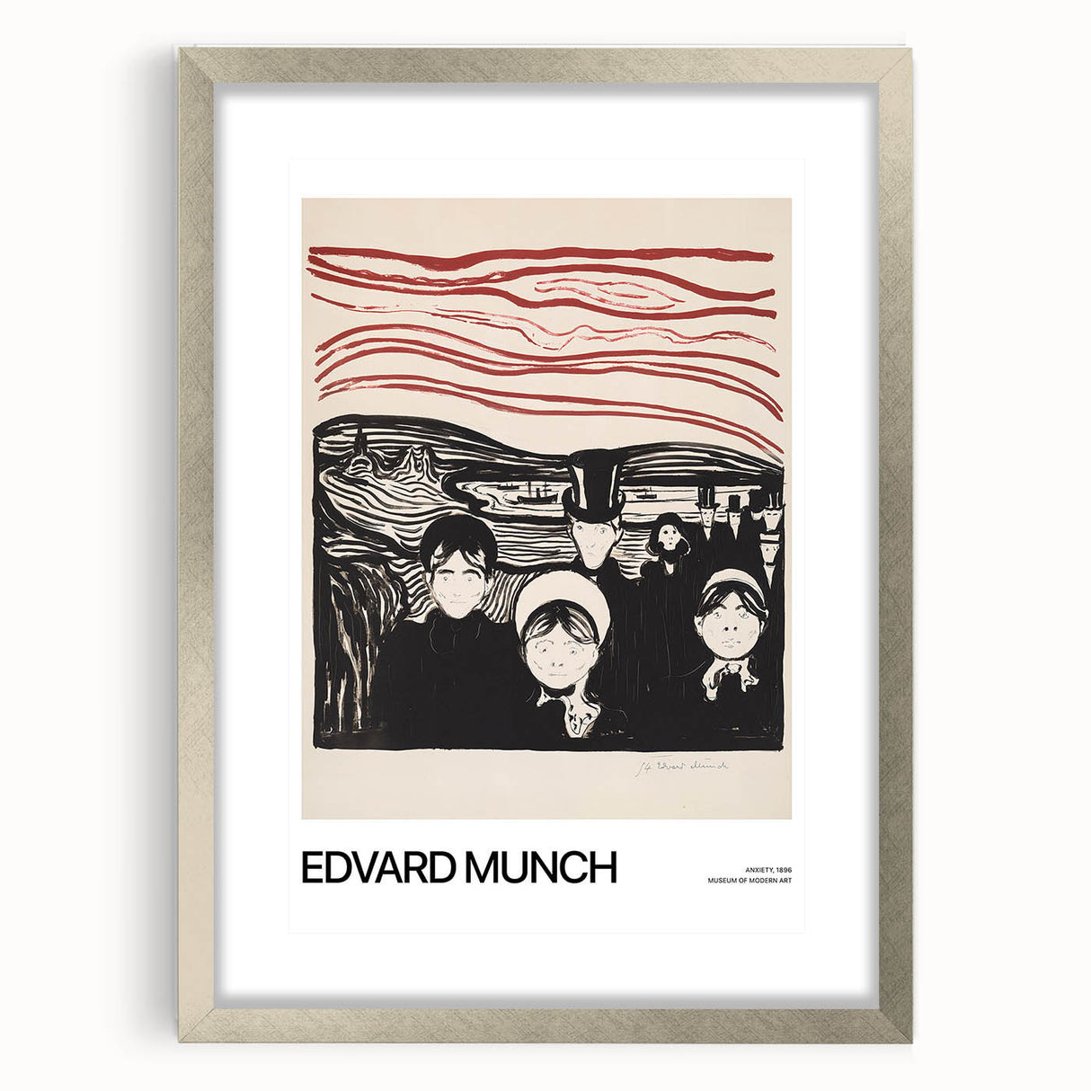 Abstract textured art print in muted earth tones on a silver-framed canvas, suitable for bedroom art.