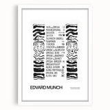 Abstract art print featuring swirling red and blue tones on a white framed canvas, suitable for dining room or bedroom walls.