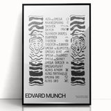 Large abstract wall art featuring mid-century modernist design in black and white tones, framed acrylic.