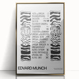 Mid-century modernist art featuring abstract forms in muted gold, acrylic print framed in gold.