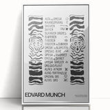 Art deco style poster of Edvard Munch's design in a white acrylic frame, featuring muted tones.