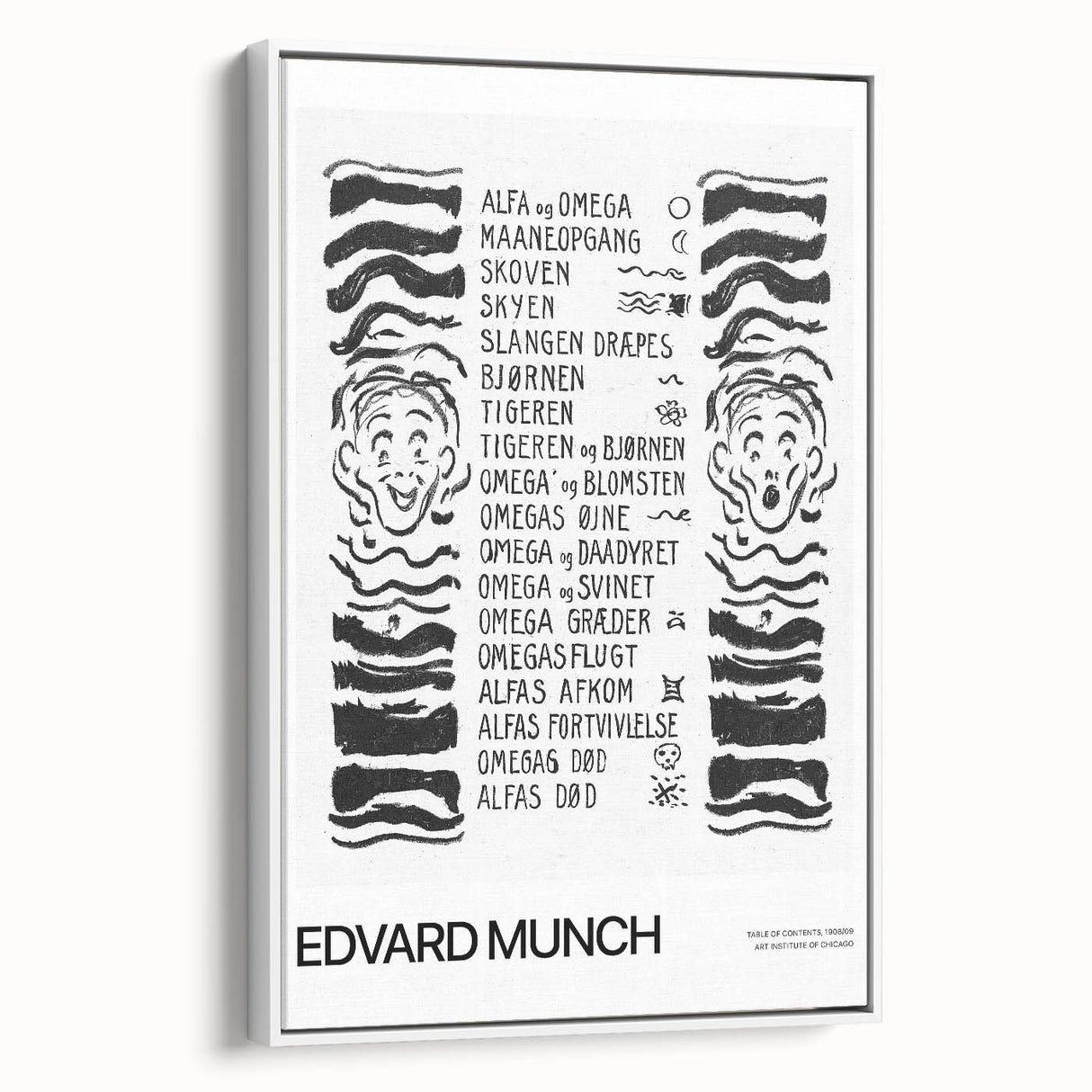 Vintage poster art of Edvard Munch's design on a large framed canvas, featuring colorful art on a black background.