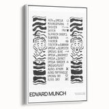 Vintage poster art of Edvard Munch's design on a large framed canvas, featuring colorful art on a black background.