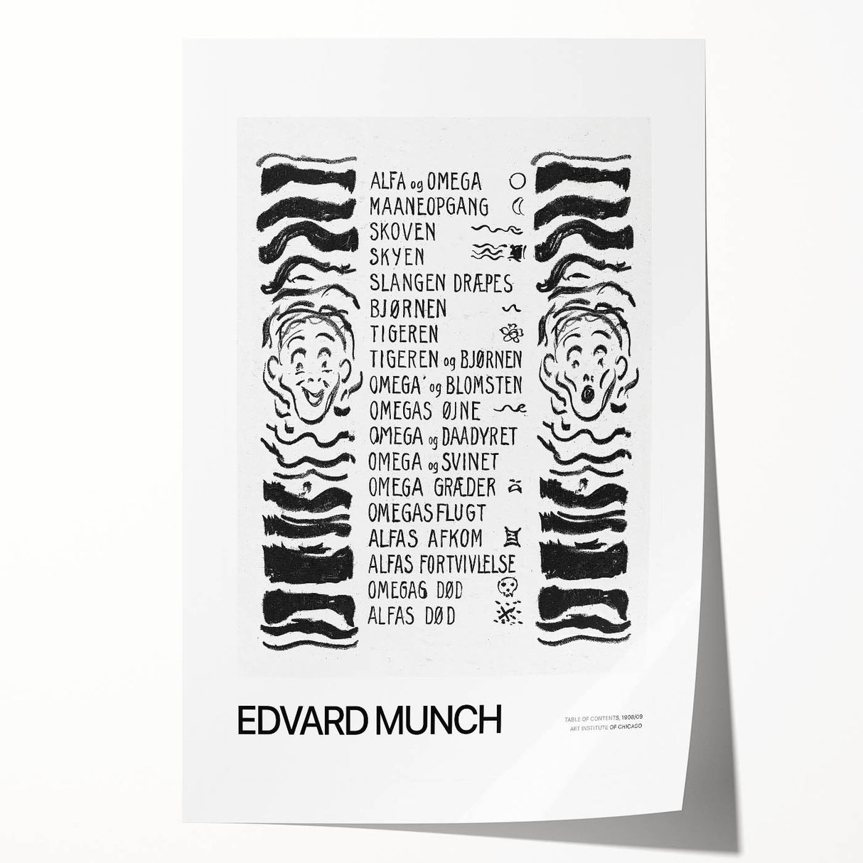 Extra large rolled print of Edvard Munch’s floral designs in muted colors, ideal for art wall dining room or classy bathroom.