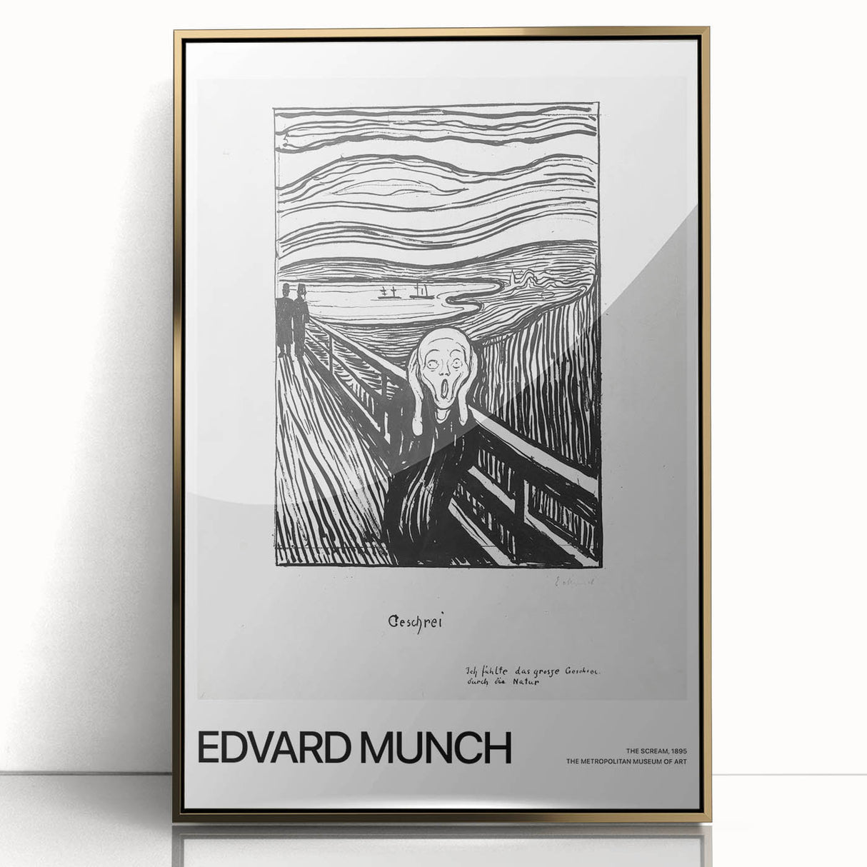 Mid-century modernist art featuring abstract shapes in gold and black on a framed acrylic, ideal for modern art wall decor.