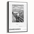 Black and white vintage poster art featuring a landscape painting on framed canvas, ideal for bedroom decor.