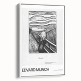 Vintage poster art of Edvard Munch's design on a framed canvas in black with colorful accents.