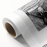 Art Deco poster of a serene landscape in muted green and blue tones on rolled canvas, ideal for nursery wall art.