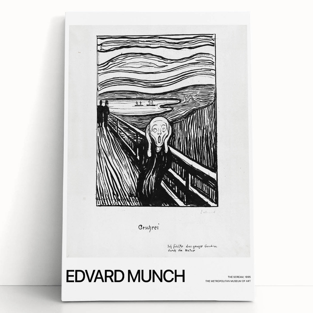 Black and white abstract print on stretched canvas featuring minimalist lines.
