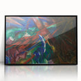 Large abstract wall art featuring bold geometric shapes in vibrant colors on black framed acrylic.