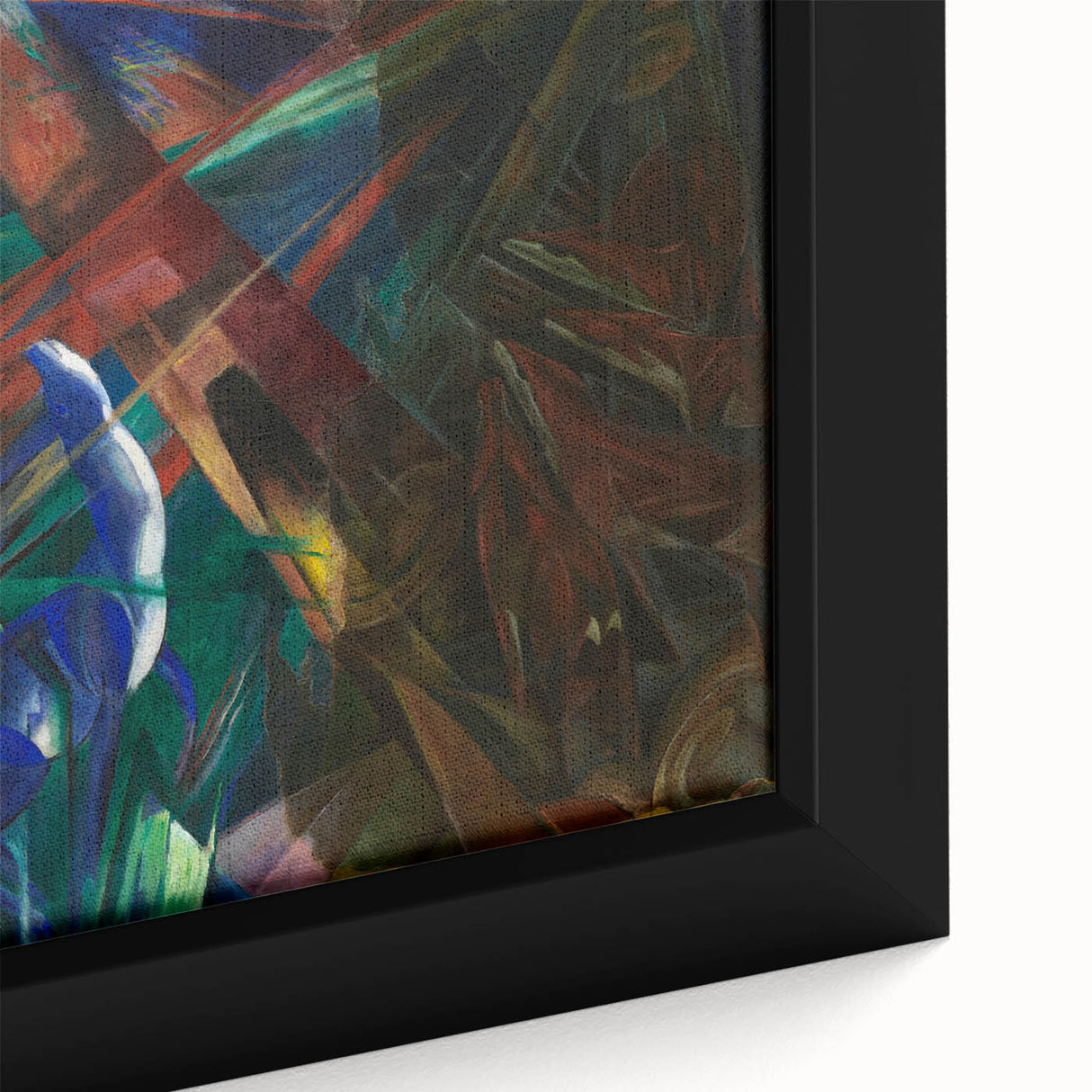 Extra large framed canvas featuring black textured art with colorful abstract designs, ideal for living room decor.