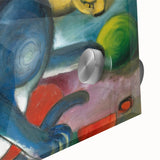 Large abstract wall art in mid-century modernist style, featuring vibrant splashes of color on acrylic glass.