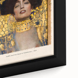 Close-up of a Gustav Klimt-inspired framed canvas featuring textured, colorful art with black accents.