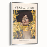 Framed canvas featuring Gustav Klimt's vintage poster art in a blend of black and colorful strokes.