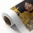 Art deco poster of Gustav Klimt's design on rolled canvas, featuring golden tones and intricate patterns.