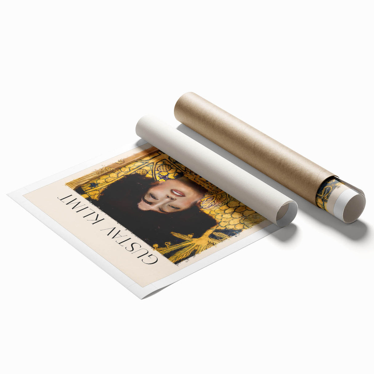 Extra large rolled print featuring a Gustav Klimt floral design in muted gold and green tones.