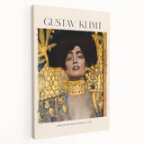 Large Gustav Klimt-inspired abstract art on stretched canvas, featuring gold and black swirl patterns.