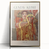 Mid-century modernist art print of Gustav Klimt's design in gold and black tones, framed acrylic.