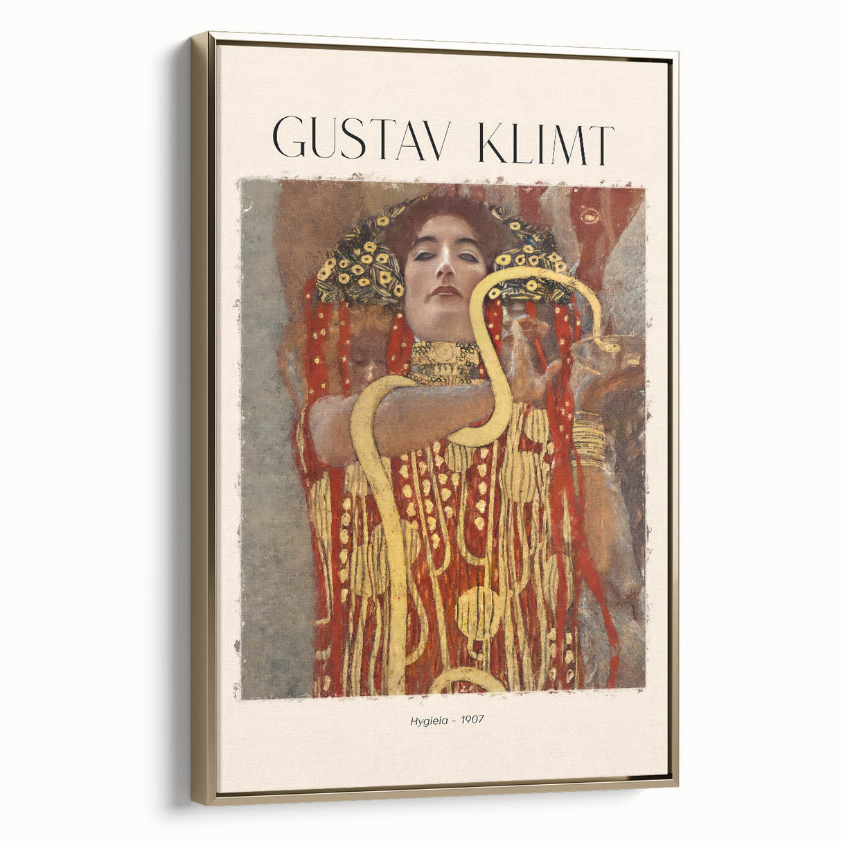 Framed canvas of Gustav Klimt's landscape painting in gold and black tones, suitable for bedroom wall art.