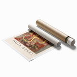 Extra large rolled print of Gustav Klimt's floral art in muted gold and green tones.