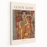 Side view of a Gustav Klimt-inspired stretched canvas featuring abstract patterns in gold and black.