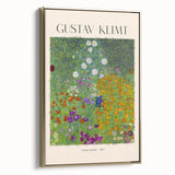 Framed canvas featuring a vintage-style Gustav Klimt landscape painting in gold and black tones, ideal for bedroom wall art.