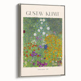 Landscape art painting featuring a Gustav Klimt design in colorful hues on a black background, framed canvas.