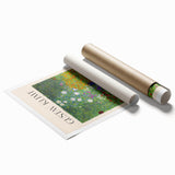 Extra large rolled print of a Gustav Klimt-inspired floral design in gold and black tones, ideal for art wall dining room.