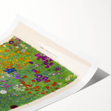 Extra large rolled print featuring Gustav Klimt's floral art in gold and green tones, suitable for classy bathroom wall art.