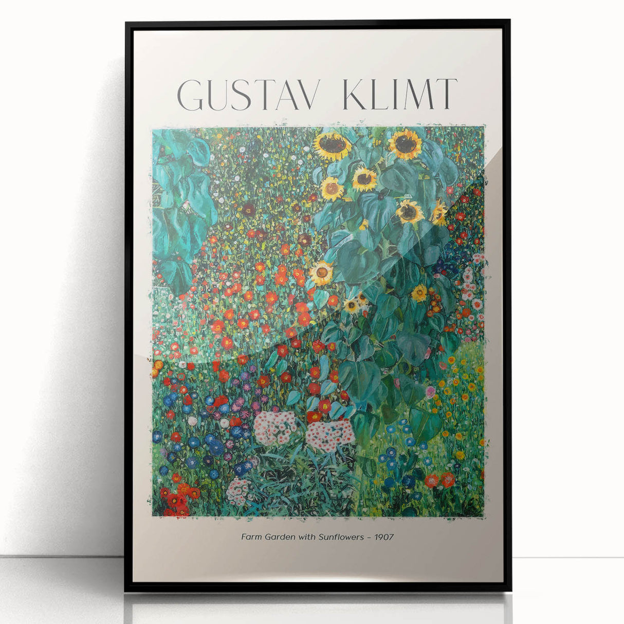 Large abstract wall art featuring mid-century modernist designs in neutral and gold tones, framed in black acrylic.