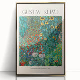 Mid-century modernist art print of Gustav Klimt's design on framed acrylic, featuring gold and black tones.