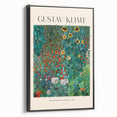 Black and white framed canvas featuring a vintage Gustav Klimt landscape, ideal for bedroom wall decor.
