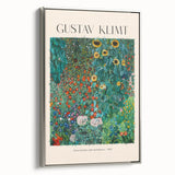 Framed canvas featuring a Gustav Klimt-inspired landscape painting with colorful art tones.