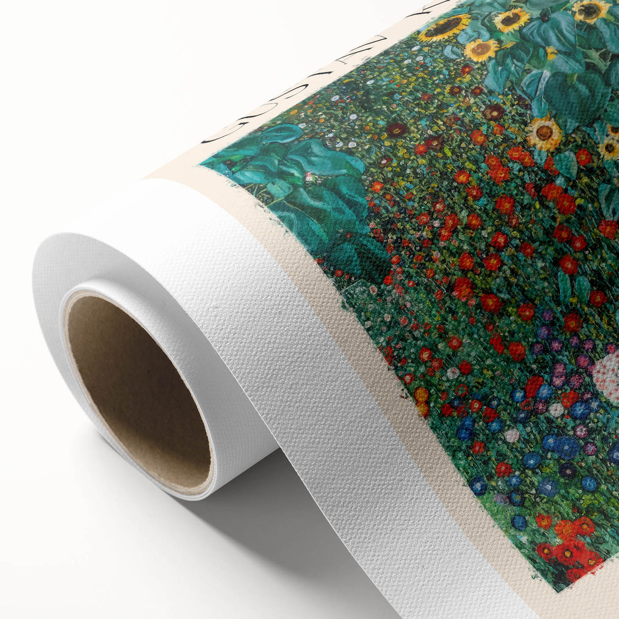 Art deco poster of a Gustav Klimt design in gold and black tones on rolled canvas, ideal for nursery wall art.